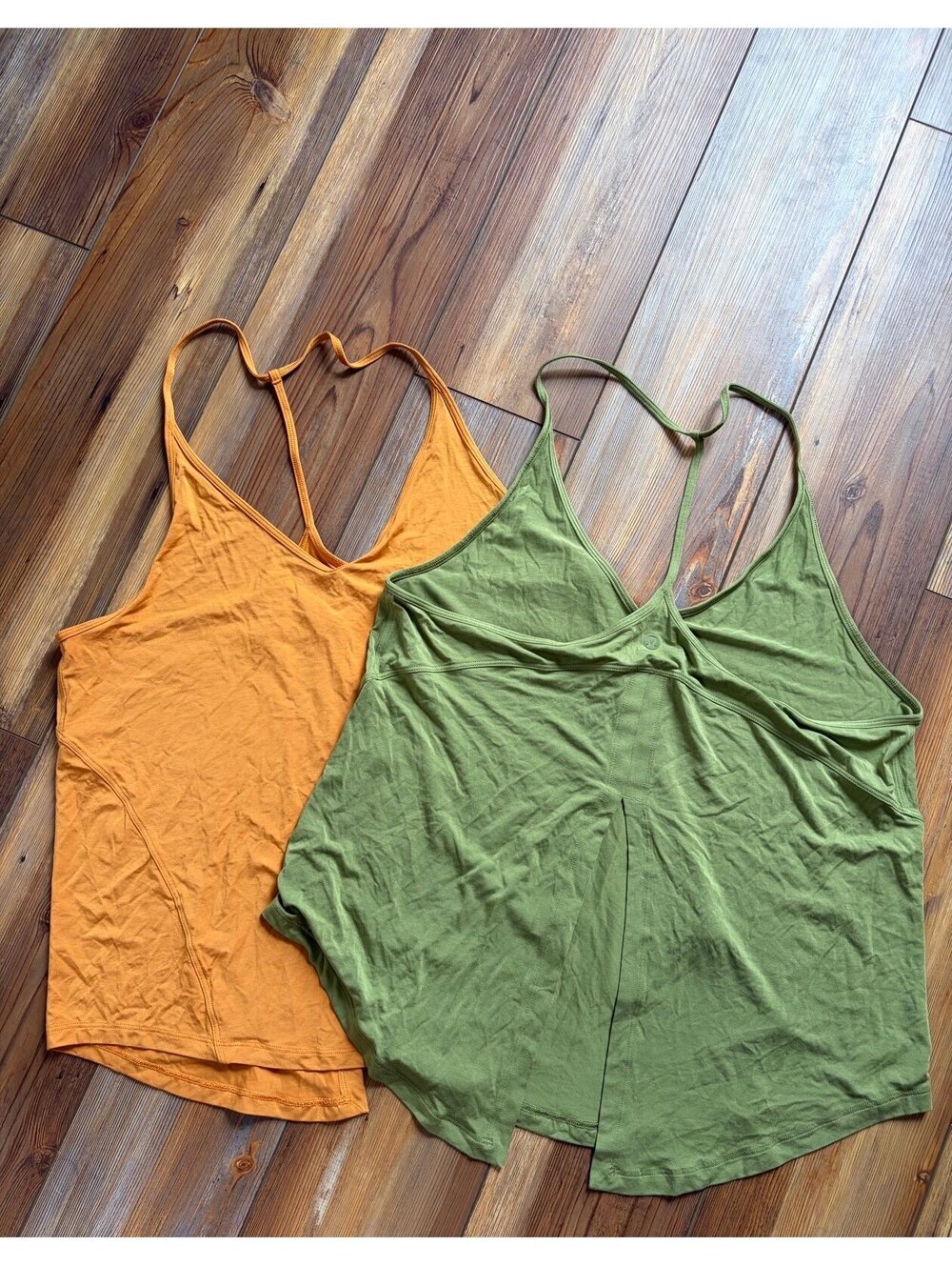 Bundle of 2 Lululemon Modal-Silk Yoga Tank Tops size 8. Autumn Orange and Bronze